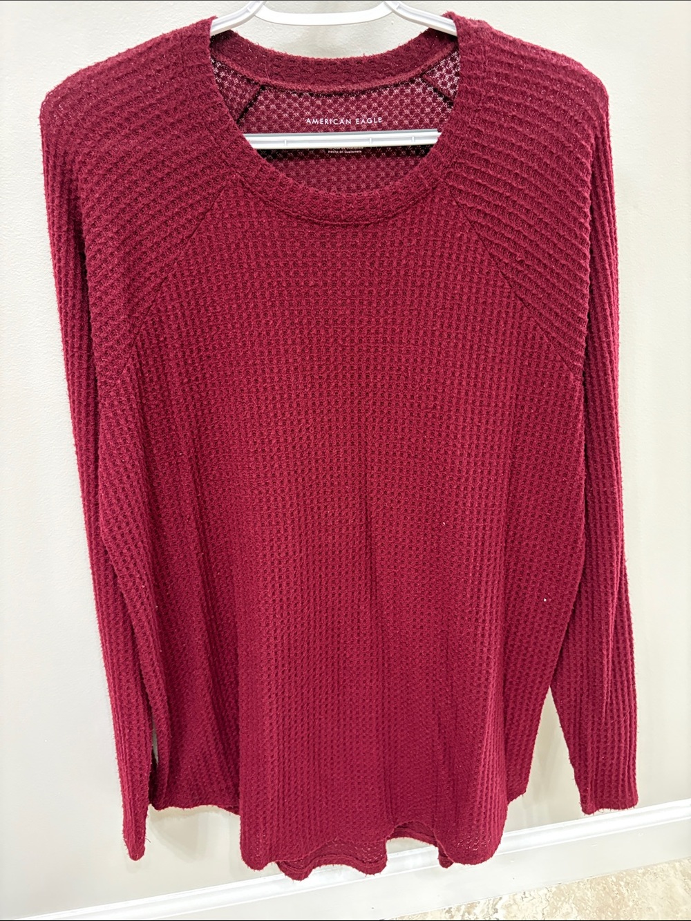 American Eagle Outfitters Maroon Waffle Knit Crew Sweater
